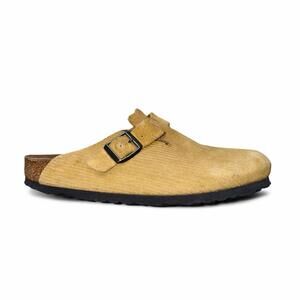 Birkenstock Boston Corduroy Cork Brown Suede Embossed Leather Women's 8